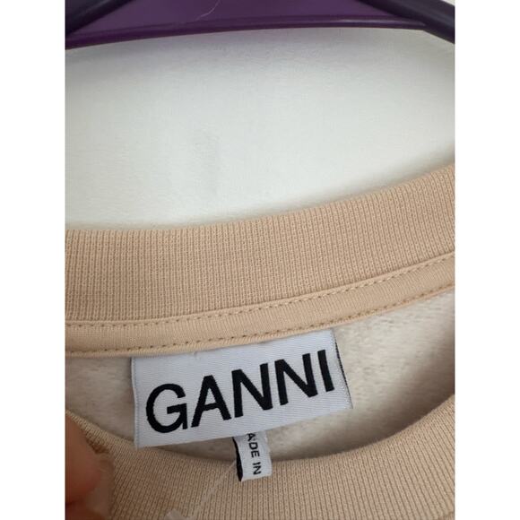 GANNI Organic Cotton Puff Sleeve Metallic Stripe Sweatshirt - Cream/Gold, XL - Picture 4 of 10